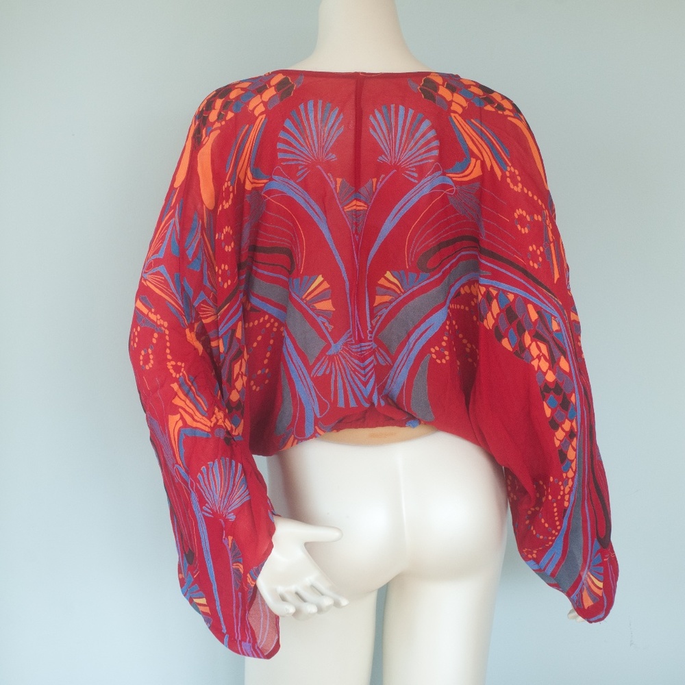 Free People Red Boho Beneath The Sea Lightweight Blouse - Picture 7 of 9